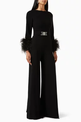Buy Tarik Ediz Black Diana Tulum Jumpsuit in Crepe for Women in