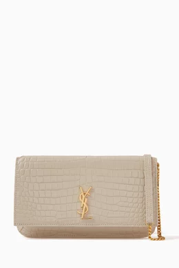 CASSANDRE phone holder with strap in SHINY crocodile-embossed leather, Saint  Laurent