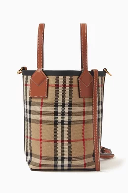 Buy Burberry Neutral Mini London Tote Bag in Vintage Check Canvas