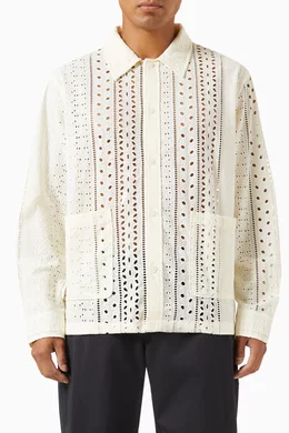 Buy Kith Neutral Eyelet Collared Boxy Overshirt in Cotton for MEN
