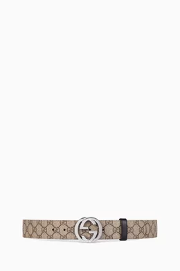 Buy Gucci Brown Reversible Belt in Leather Canvas for Men in