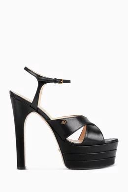 Buy Gucci Black Double G 135 Platform Sandals in Leather for Women