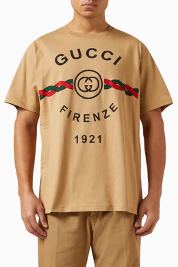 Buy Gucci Brown Gucci Firenze 1921 T shirt in Cotton jersey for