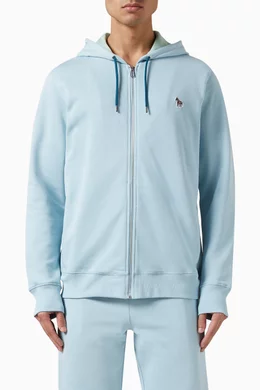 Buy PS Paul Smith Blue Zebra Logo Zip up Hoodie in Organic Cotton