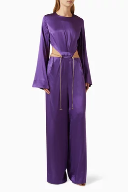 Purple silk jumpsuit sales