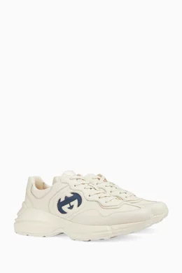 Buy Gucci Neutral Interlocking G Rhyton Sneakers in Calf Leather