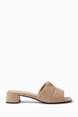 Buy Prada Neutral Triangle Logo 35 Mule Sandals in Quilded Nappa