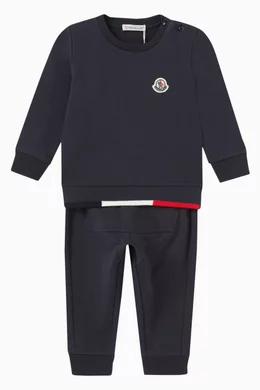 Buy Moncler Enfant Blue Logo Patch Sweatsuit Set in Cotton Jersey