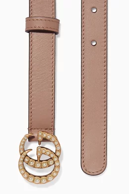 Gucci Skinny Pearl Belt GG Marmont reversible thin belt in white leather | GUCCI® US main image 4