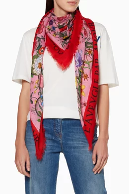 Buy Gucci Red Red Floral Snake Printed Scarf For Women Online