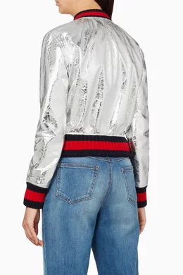 Buy Gucci Silver Silver Metallic Crackled Leather Bomber Jacket For Women Online Ounass Oman
