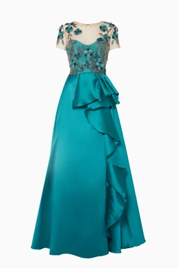 marchesa notte blue floral dress Marchesa Notte Embroidered Lace Midi Dress