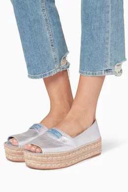 Buy Prada Silver Silver Open Toe Espadrille Sandals For Women Online Ounass Oman