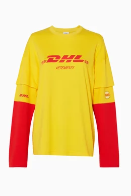 Buy Vetements Yellow Yellow DHL Printed Long Sleeved T Shirt For Women Online Ounass Oman
