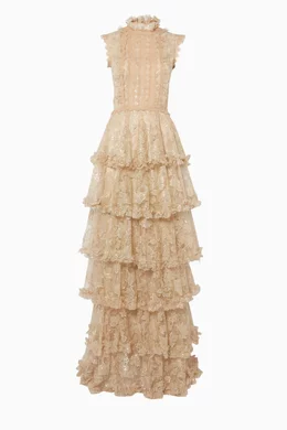 Buy Costarellos Gold Gold Embellished Layered Gown For Women Online |  Ounass Oman