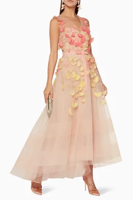 Buy Marchesa Notte Pink Pastel-Pink 3D Flower Embellished Gown For Women  Online | Ounass Oman