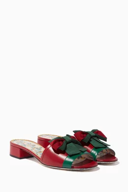 Gucci Red Bow Slide Sandals Gucci Satin Web Sylvie Bow Slide Sandals 38 White 1743848  main image 3