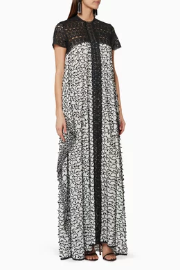 petite fit and flare dress with sleeves Black Embroidered Floral Patch Maxi Dress
