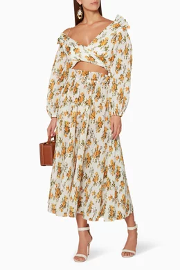 slim fit dress slacks Modern ZIMMERMANN Deadstock Pleated Floral Dress