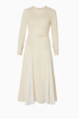 Buy Self Portrait Neutral Ivory Embroidered Midi Dress For Women Online Ounass Oman