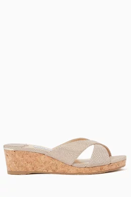Buy Jimmy Choo Neutral Almer 50 Metallic Leather Mule Wedges For Women Online Ounass Oman