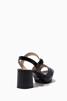 Buy Prada Black Cross-Over Patent Leather Platform Sandals For