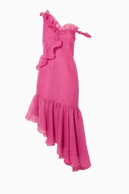 keepsake pink ruffle dress Isola Chanderi Silk Midi Dress S, purple