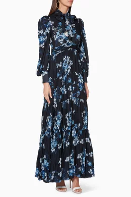 johanna ortiz blue floral dress Johanna Ortiz Linen Floral Cutout Midi Dress Blue