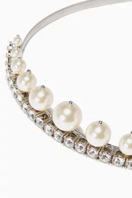 Buy Miu Miu Silver Silver Pearl & Crystal Tiara For Women  display picture 1