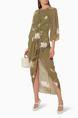 Buy Shona Joy Green Moss-Green Printed Harper Tie-Front Dress For Women  Online | Ounass Oman