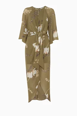 Buy Shona Joy Green Moss-Green Printed Harper Tie-Front Dress For Women  Online | Ounass Oman