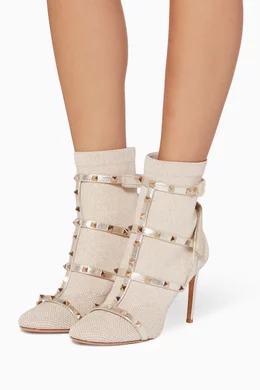 Buy Valentino Garavani Gold Gold Rockstud Bodytech Knit Booties For Women Online Ounass Oman