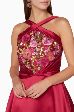 Buy Marchesa Notte Pink Fuchsia Floral Embellished Gown For Women Online Ounass Oman