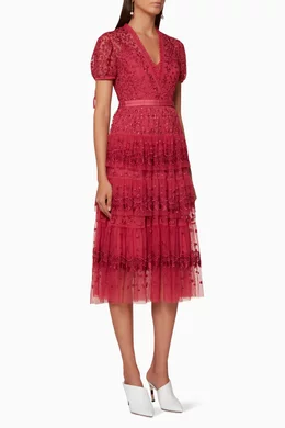 Buy Needle & Thread Burgundy Heather-Red Layered Lace Dress For Women  Online | Ounass Oman