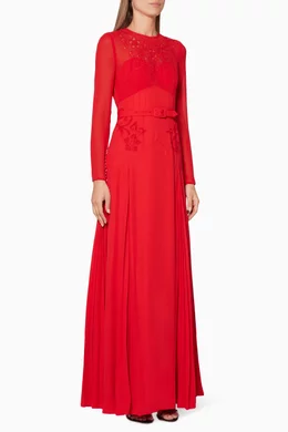 self portrait red embroidered maxi dress Red Lurex Knit Maxi Dress