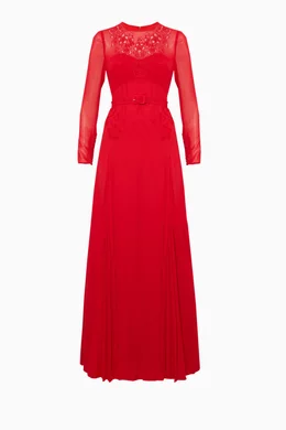 Self portrait red embroidered maxi dress deals