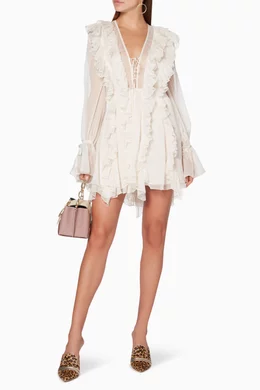 shona joy willow ruffle mini dress Bowery Long Sleeve Ruffle Mini Dress | Cherry | Dresses