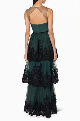 Buy Marchesa Notte Green Emerald-Green Embroidered Tiered Gown For Women  Online | Ounass Oman