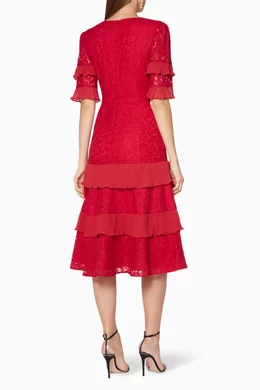 keepsake the label red dress KEEPSAKE THE LABEL Think Twice Lace Women's Dress Red Ochre : XXS (US 00)