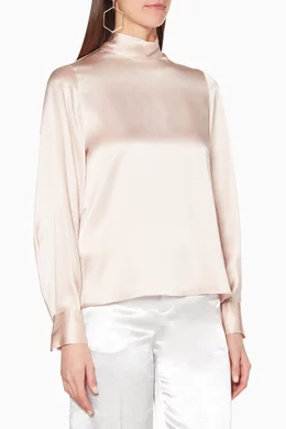 Buy Vince Pink Light Pink Satin Turtleneck Blouse For Women Online Ounass Oman