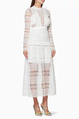 Buy Self-Portrait Neutral Ivory Spiral Lace Panelled Dress For Women Online  | Ounass Oman