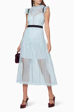 Buy Self-Portrait Blue Blue Abstract Triangle Lace Midi Dress For Women  Online | Ounass Oman