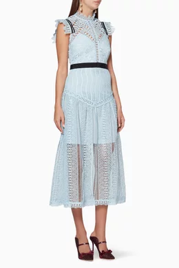 Buy Self-Portrait Blue Blue Abstract Triangle Lace Midi Dress For Women  Online | Ounass Oman