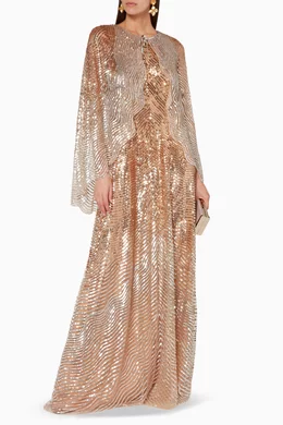 Buy Jenny Packham Gold Gold Cosmo Gown With Onyx Cape For Women Online |  Ounass Oman