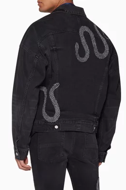 Buy Amiri Color Black Oversized Glitter Snake Trucker Jacket Online for Men Ounass Oman