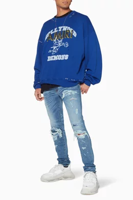 Buy Amiri Blue Blue Distressed Hollywood Demons Sweatshirt
