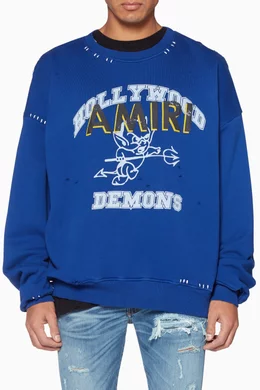 Buy Amiri Blue Blue Distressed Hollywood Demons Sweatshirt For Men 