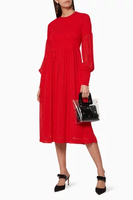 ganni red polka dot dress Women's Ganni Red Polka Dot Coquette Mini Dress Size 36