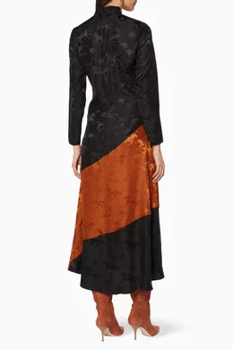 ganni dress black orange Ganni black printed mesh long dress Orange Elastane Polyamide ref.1252642