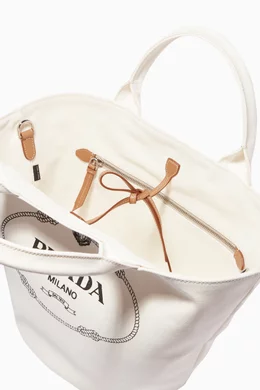 Buy Prada White White Logo Print Canvas Tote Bag For Women Online Ounass Oman